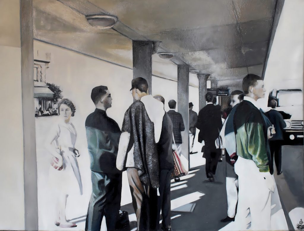 Am Bahnhof Stephan Sprehe 2024 Öl auf Leinwand. Gr. 80cm x 60cm.