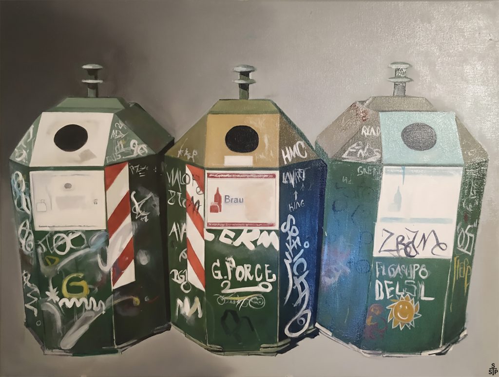 Mülleimer Nr. 1 Stephan Sprehe 2025. Öl auf Leinwand. Gr. 80cm x 60cm.