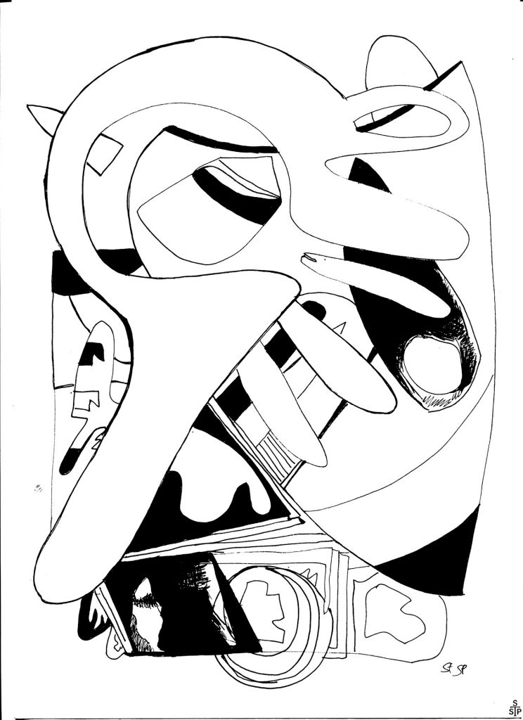 Zeichnung Abstrakt Nr. 4 Stephan Sprehe 2024. Tusche auf Papier. Gr. 40cm x 50cm.