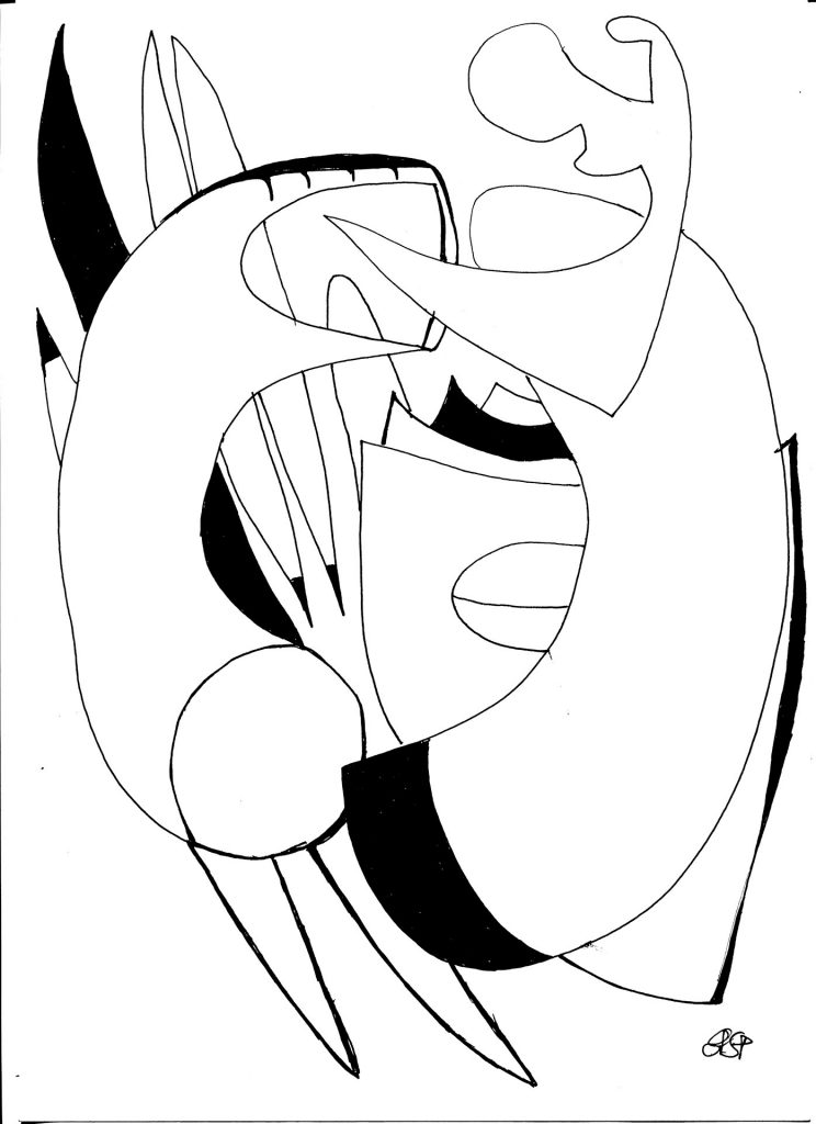 Zeichnung Abstrakt Nr. 6 Stephan Sprehe 2022. Tusche auf Papier. Gr. 40cm x 50cm.