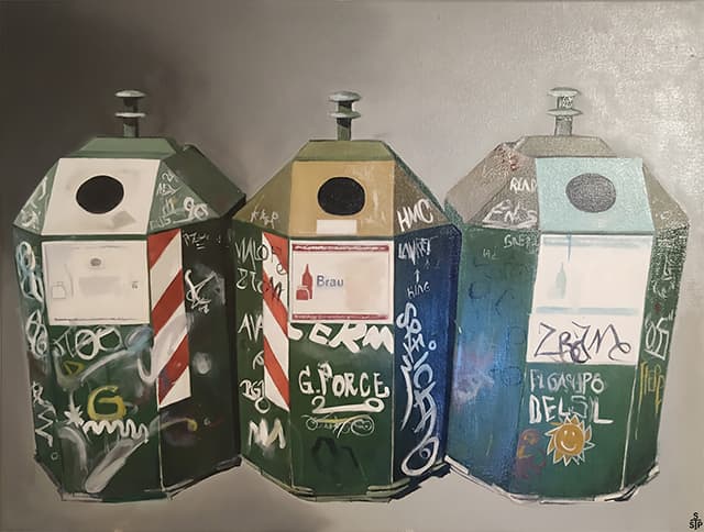 Mülleimer Nr. 1 Stephan Sprehe 2025. Öl auf Leinwand. Gr. 80cm x 60cm.